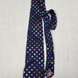 Bachrach Tie Mens Navy Multicolor Polka Dot 100% Silk Classic Woven Necktie